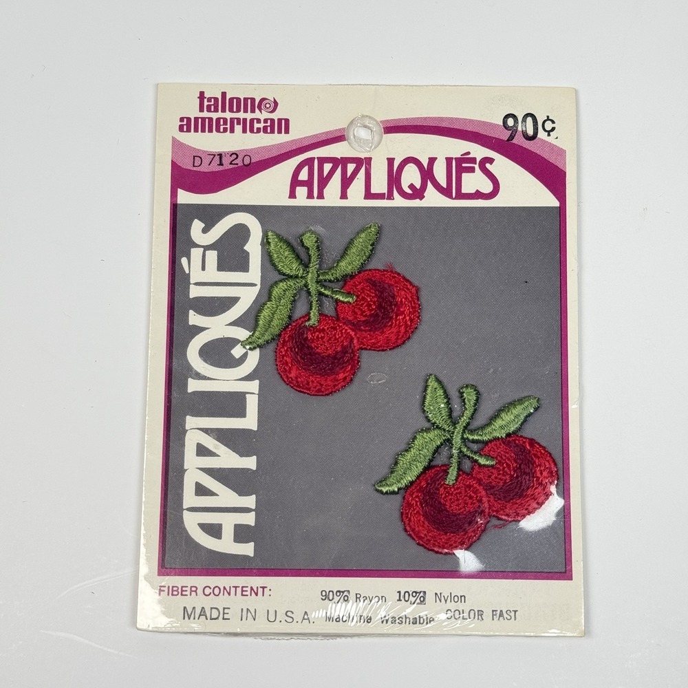 Vintage Talon American Appliqués Red Cherries‎ D7120 1982 Sewing Retro Crafts